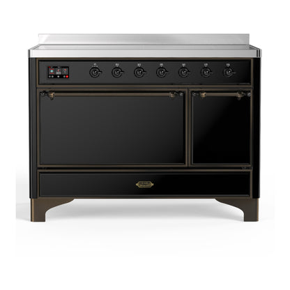 ILVE Majestic III 48" Glossy Black Induction Range with 6 Elements Solid Door