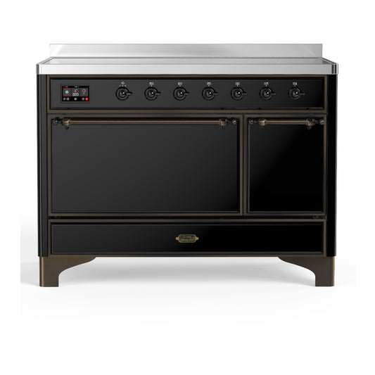 ILVE Majestic III 48" Glossy Black Induction Range with 6 Elements Solid Door