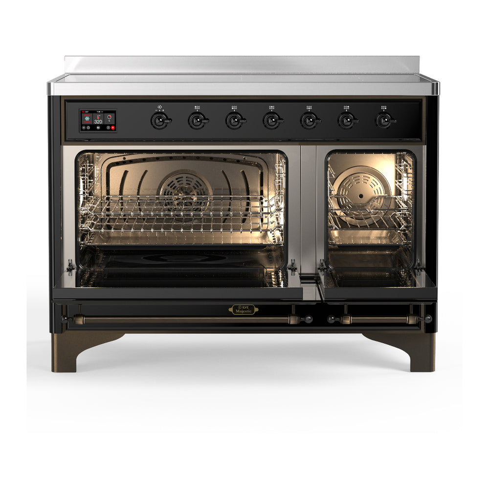 ILVE Majestic III 48" Glossy Black Induction Range with 6 Elements Solid Door