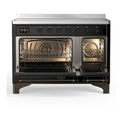 ILVE Majestic III 48" Glossy Black Induction Range with 6 Elements Solid Door
