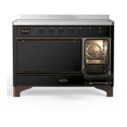 ILVE Majestic III 48" Glossy Black Induction Range with 6 Elements Solid Door
