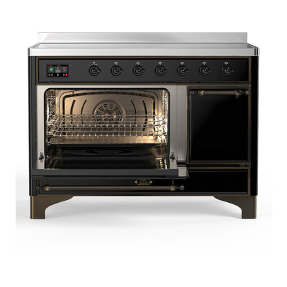 ILVE Majestic III 48" Glossy Black Induction Range with 6 Elements Solid Door