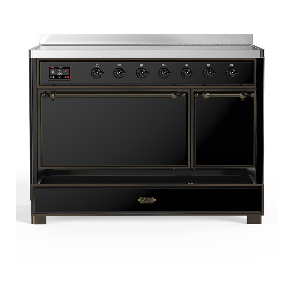 ILVE Majestic III 48" Glossy Black Induction Range with 6 Elements Solid Door