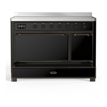 ILVE Majestic III 48" Glossy Black Induction Range with 6 Elements Solid Door