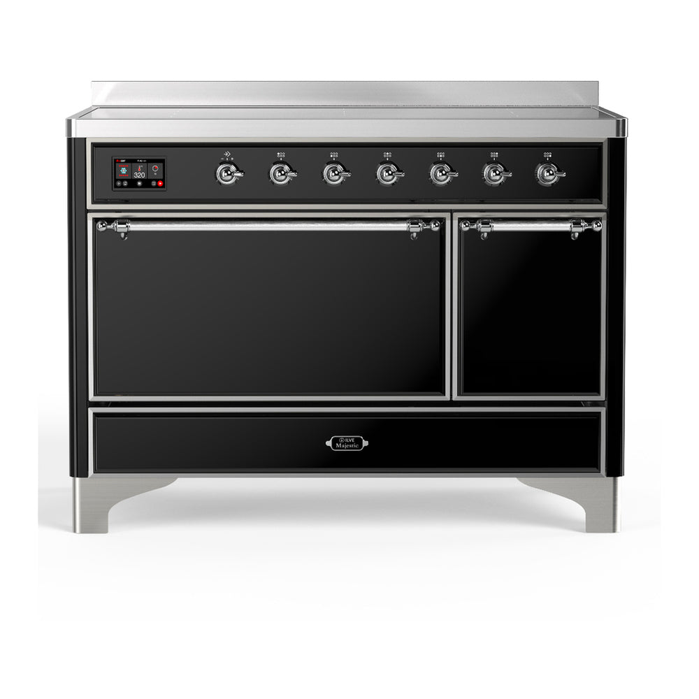ILVE Majestic III 48" Glossy Black Induction Range with 6 Elements Solid Door