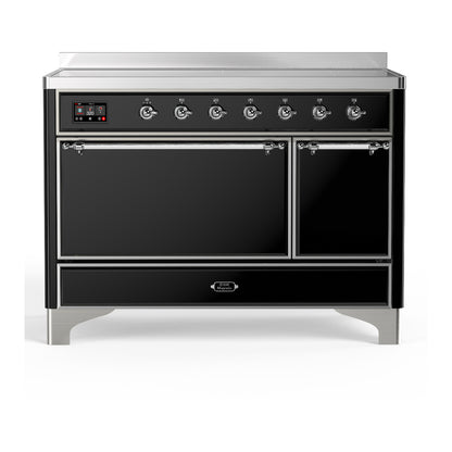 ILVE Majestic III 48" Glossy Black Induction Range with 6 Elements Solid Door