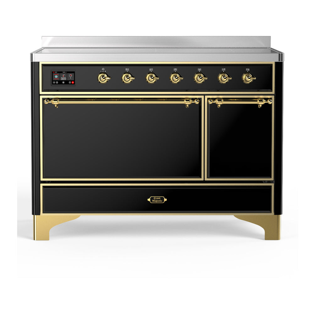 ILVE Majestic III 48" Glossy Black Induction Range with 6 Elements Solid Door