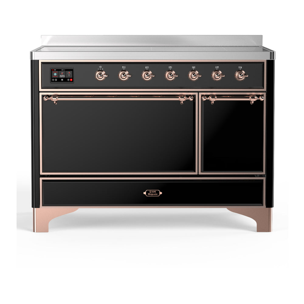 ILVE Majestic III 48" Glossy Black Induction Range with 6 Elements Solid Door