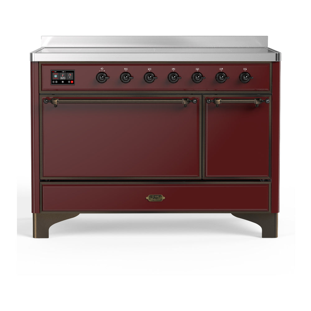 ILVE Majestic III 48" Burgundy Induction Range with 6 Elements Solid Door