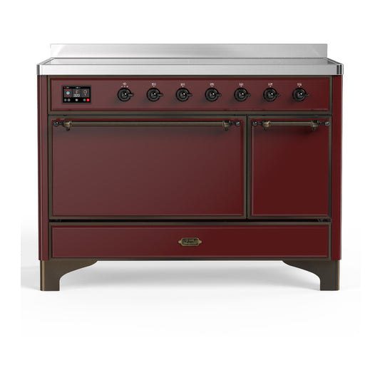 ILVE Majestic III 48" Burgundy Induction Range with 6 Elements Solid Door