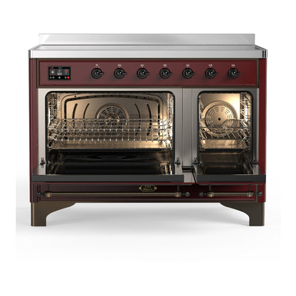 ILVE Majestic III 48" Burgundy Induction Range with 6 Elements Solid Door