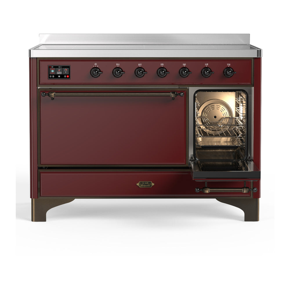 ILVE Majestic III 48" Burgundy Induction Range with 6 Elements Solid Door