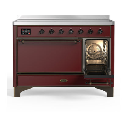 ILVE Majestic III 48" Burgundy Induction Range with 6 Elements Solid Door