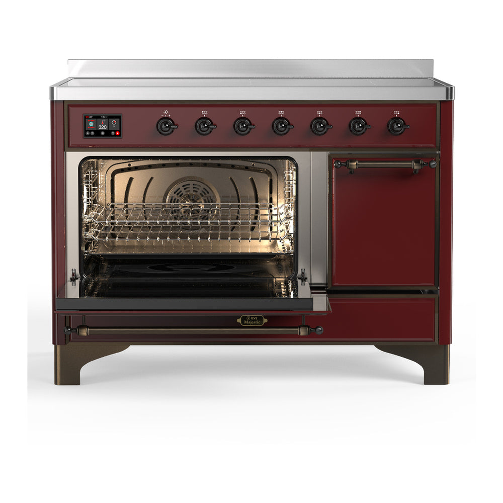 ILVE Majestic III 48" Burgundy Induction Range with 6 Elements Solid Door