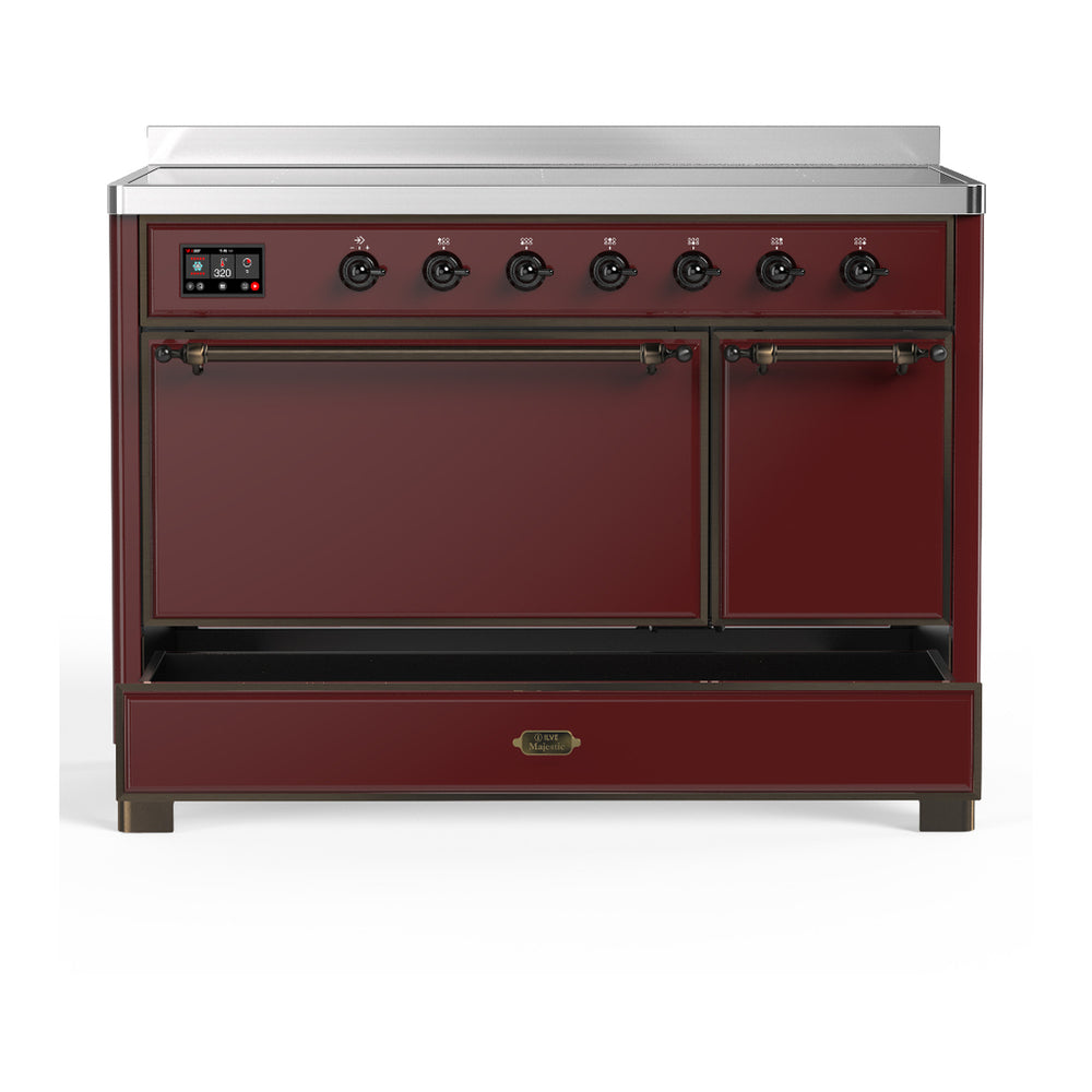 ILVE Majestic III 48" Burgundy Induction Range with 6 Elements Solid Door