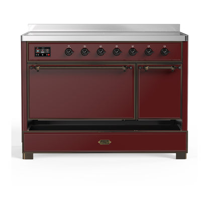 ILVE Majestic III 48" Burgundy Induction Range with 6 Elements Solid Door