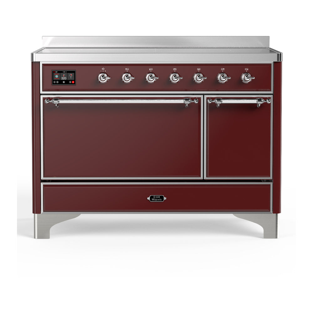 ILVE Majestic III 48" Burgundy Induction Range with 6 Elements Solid Door