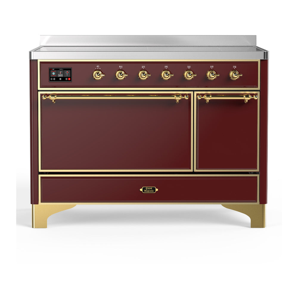 ILVE Majestic III 48" Burgundy Induction Range with 6 Elements Solid Door