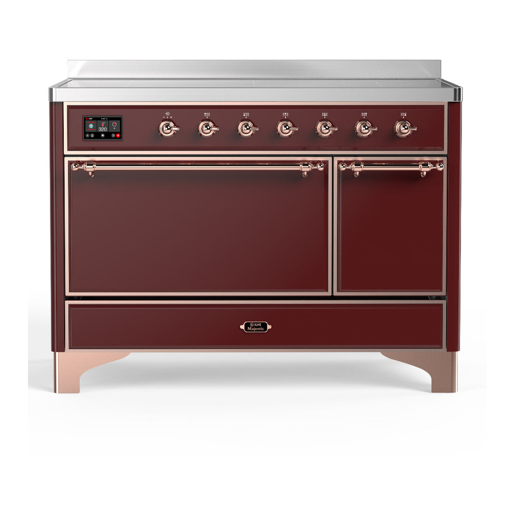 ILVE Majestic III 48" Burgundy Induction Range with 6 Elements Solid Door