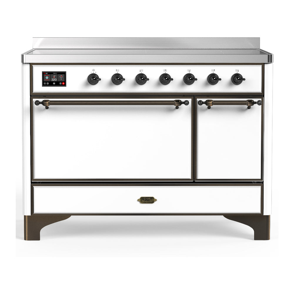ILVE Majestic III 48" White Induction Range with 6 Elements Solid Door