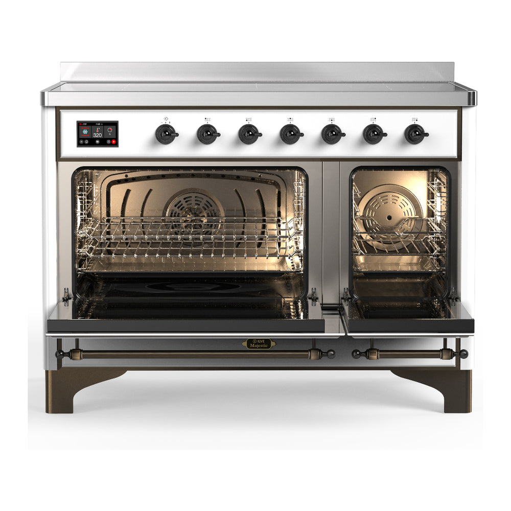 ILVE Majestic III 48" White Induction Range with 6 Elements Solid Door