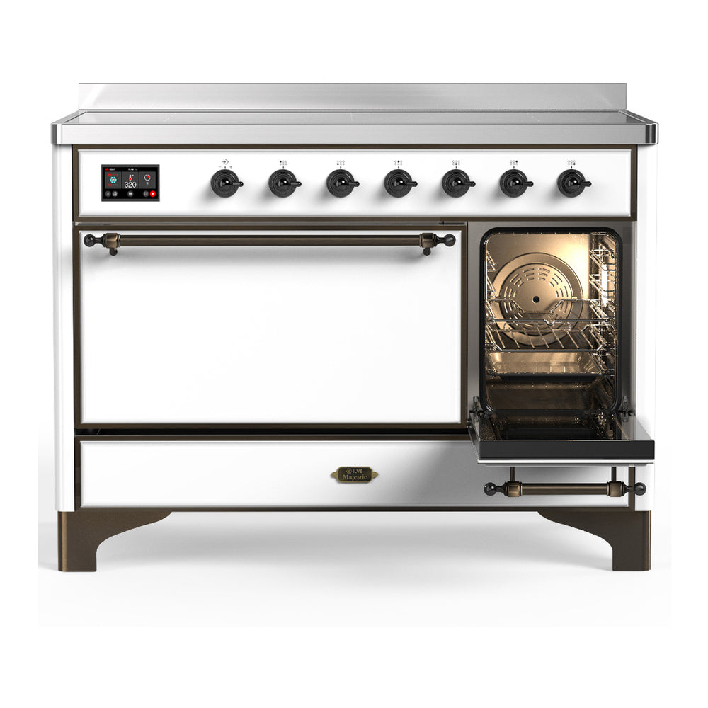 ILVE Majestic III 48" White Induction Range with 6 Elements Solid Door
