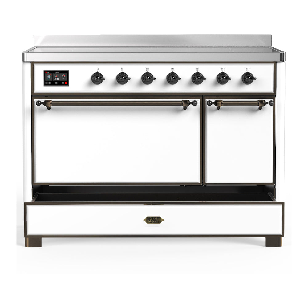 ILVE Majestic III 48" White Induction Range with 6 Elements Solid Door
