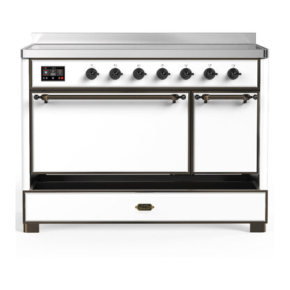 ILVE Majestic III 48" White Induction Range with 6 Elements Solid Door