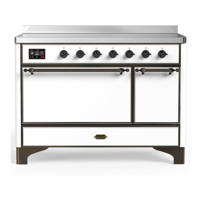 ILVE Majestic III 48" White Induction Range with 6 Elements Solid Door
