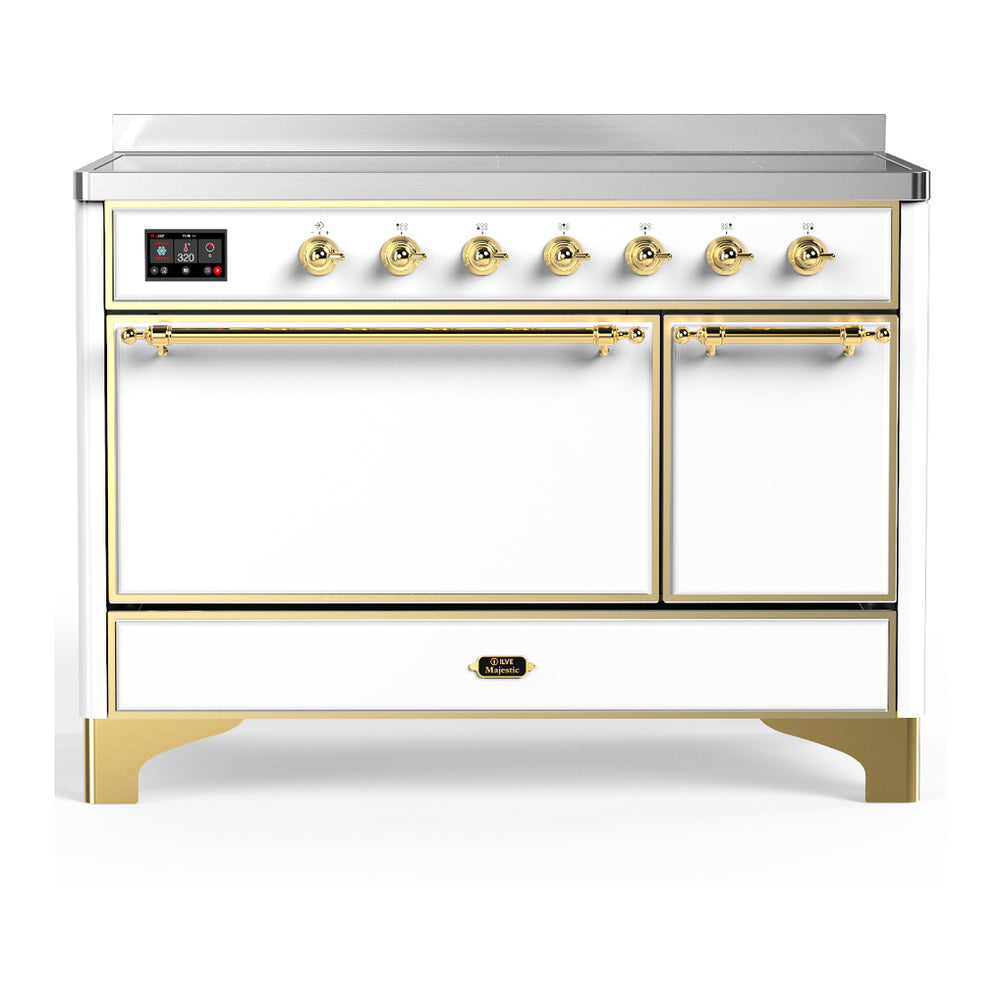 ILVE Majestic III 48" White Induction Range with 6 Elements Solid Door