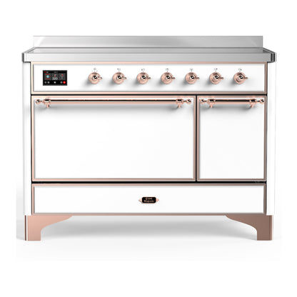 ILVE Majestic III 48" White Induction Range with 6 Elements Solid Door