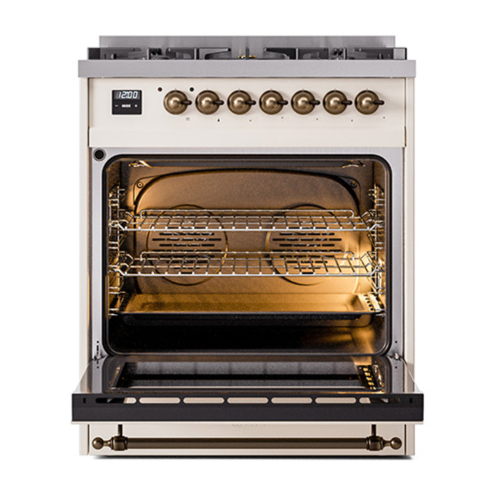 ILVE Nostalgie II Noblesse 30" Antique White Dual Fuel Range with 5 Burners Solid Door Natural Gas