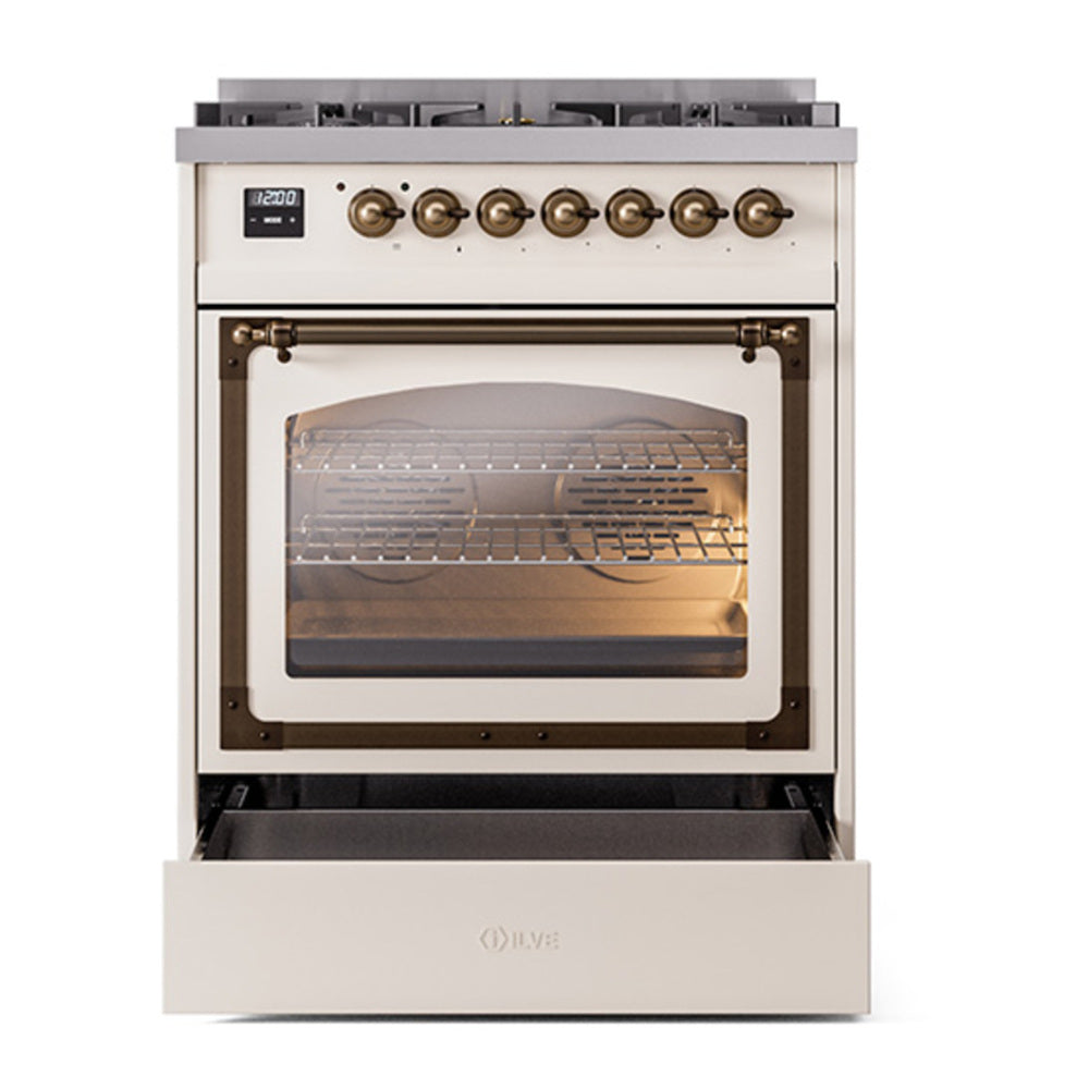 ILVE Nostalgie II Noblesse 30" Antique White Dual Fuel Range with 5 Burners Solid Door Natural Gas