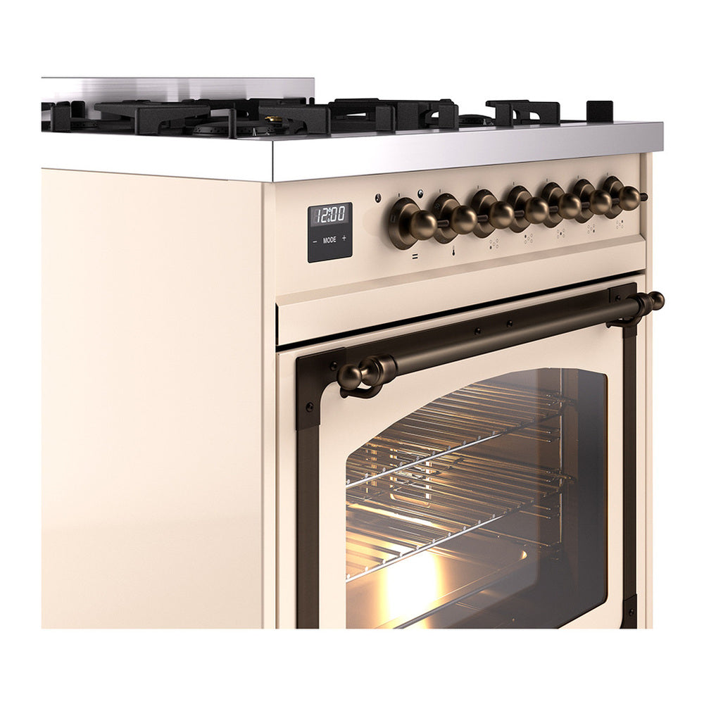ILVE Nostalgie II Noblesse 30" Antique White Dual Fuel Range with 5 Burners Solid Door Natural Gas