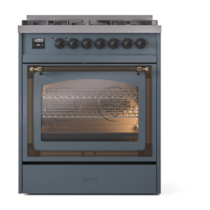 ILVE Nostalgie II Noblesse 30" Blue Grey Dual Fuel Range with 5 Burners Triple Glass Door Natural Gas