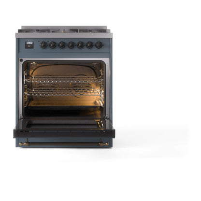 ILVE Nostalgie II Noblesse 30" Blue Grey Dual Fuel Range with 5 Burners Triple Glass Door Natural Gas