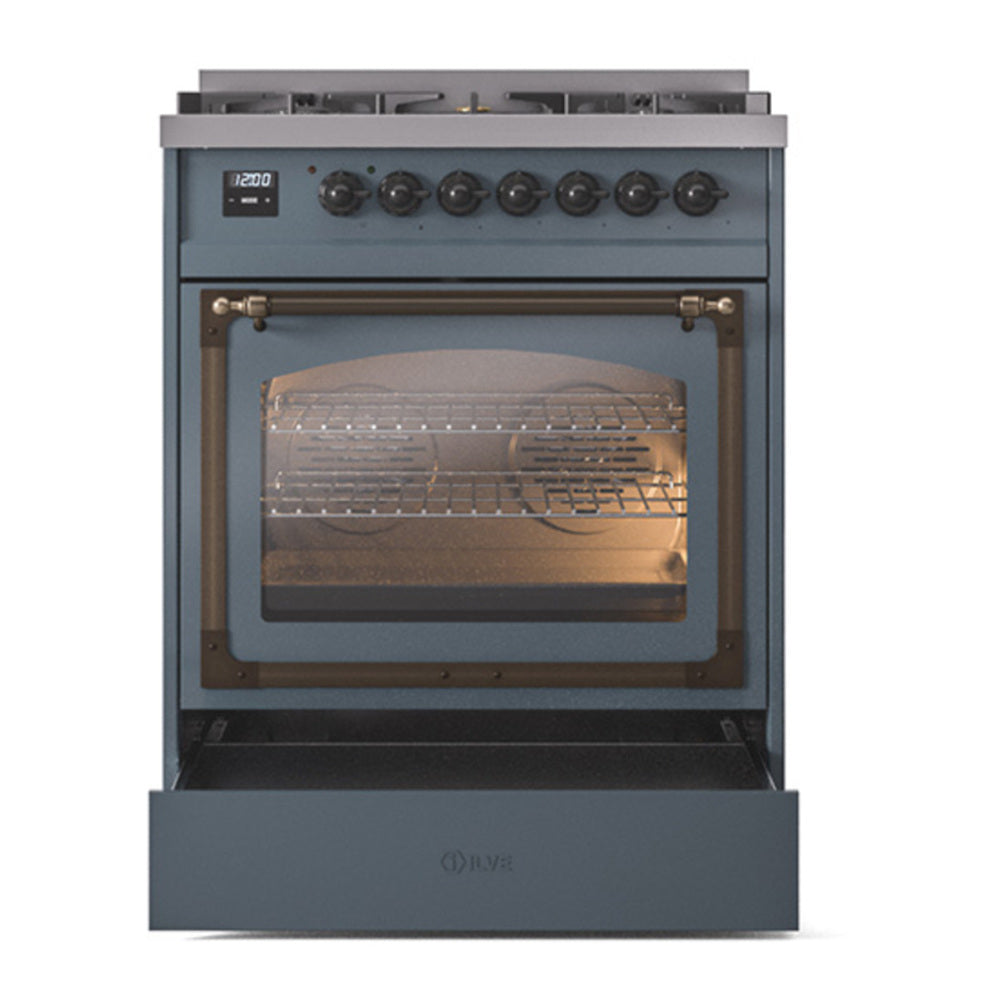 ILVE Nostalgie II Noblesse 30" Blue Grey Dual Fuel Range with 5 Burners Triple Glass Door Natural Gas