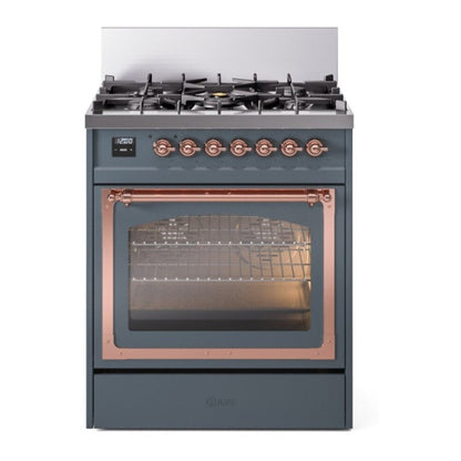 ILVE Nostalgie II Noblesse 30" Blue Grey Dual Fuel Range with 5 Burners Triple Glass Door Natural Gas