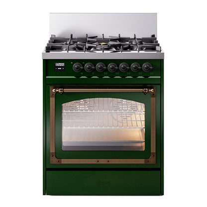 ILVE Nostalgie II Noblesse 30" Emerald Green Dual Fuel Range with 5 Burners Triple Glass Door Natural Gas