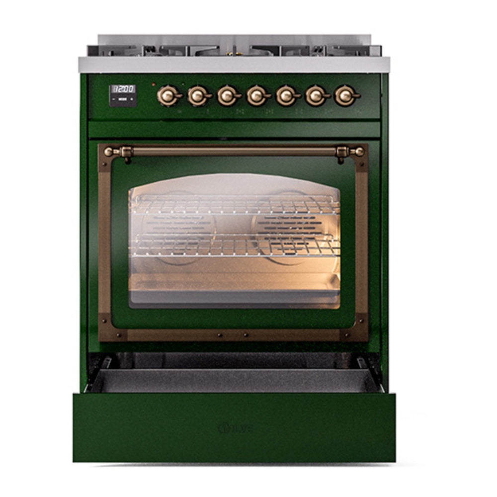 ILVE Nostalgie II Noblesse 30" Emerald Green Dual Fuel Range with 5 Burners Triple Glass Door Natural Gas