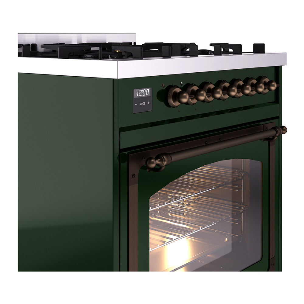 ILVE Nostalgie II Noblesse 30" Emerald Green Dual Fuel Range with 5 Burners Triple Glass Door Natural Gas