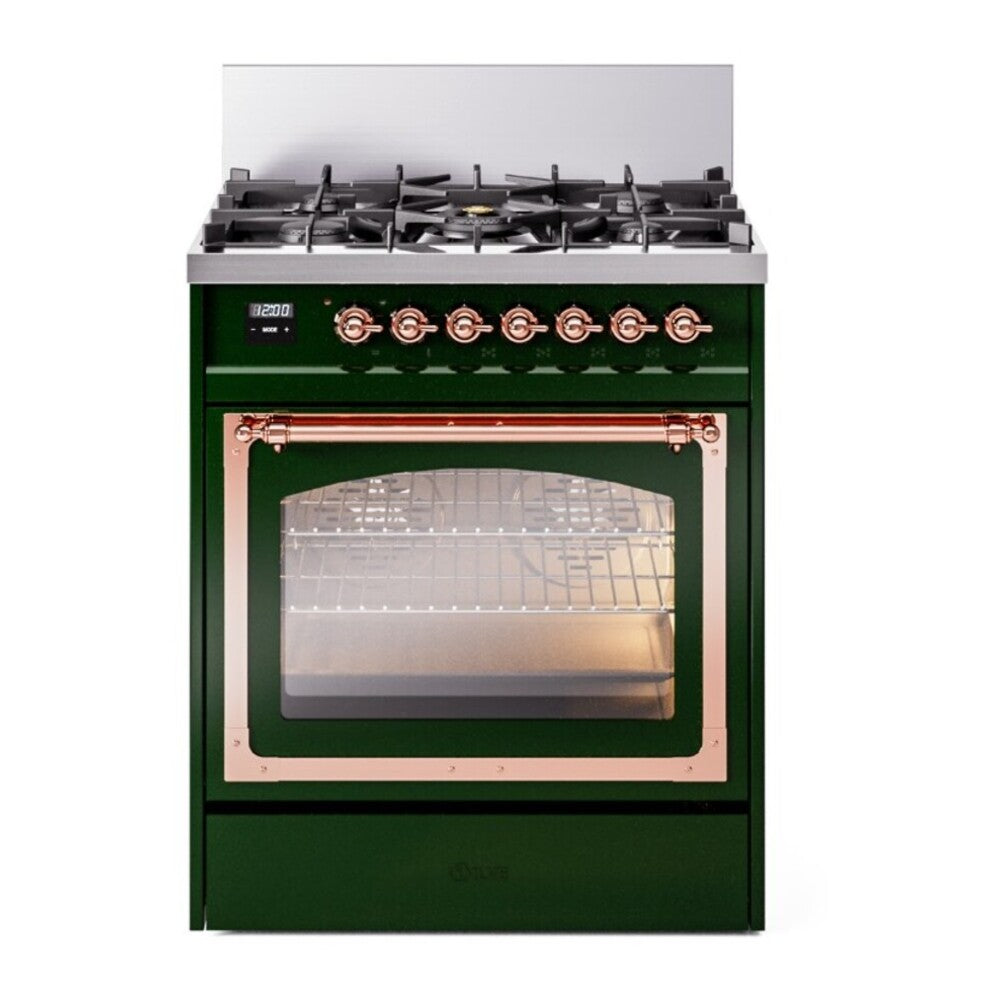 ILVE Nostalgie II Noblesse 30" Emerald Green Dual Fuel Range with 5 Burners Triple Glass Door Natural Gas