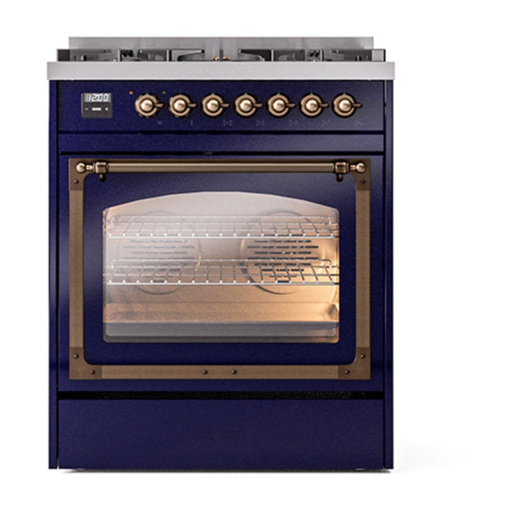 ILVE Nostalgie II Noblesse 30" Midnight Blue Dual Fuel Range with 5 Burners Triple Glass Door Liquid Propane