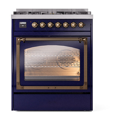 ILVE Nostalgie II Noblesse 30" Midnight Blue Dual Fuel Range with 5 Burners Triple Glass Door Liquid Propane