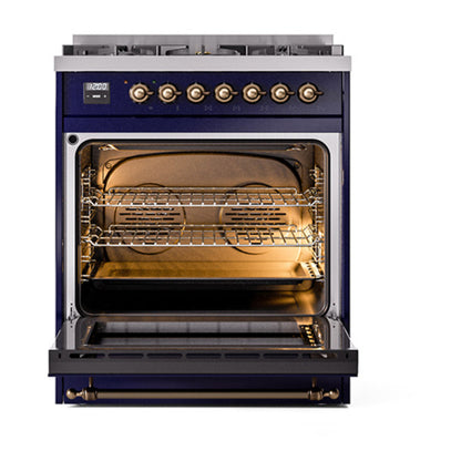 ILVE Nostalgie II Noblesse 30" Midnight Blue Dual Fuel Range with 5 Burners Triple Glass Door Liquid Propane