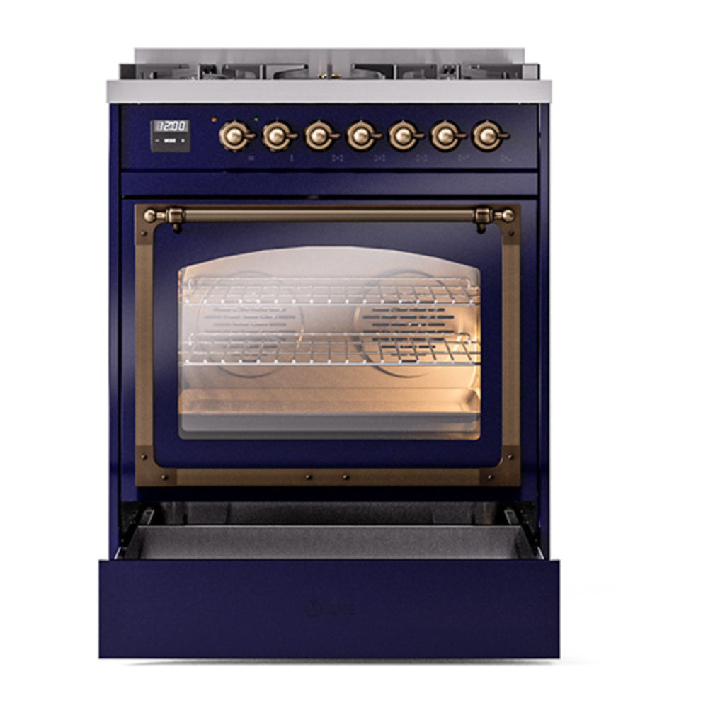 ILVE Nostalgie II Noblesse 30" Midnight Blue Dual Fuel Range with 5 Burners Triple Glass Door Liquid Propane