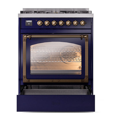ILVE Nostalgie II Noblesse 30" Midnight Blue Dual Fuel Range with 5 Burners Triple Glass Door Liquid Propane