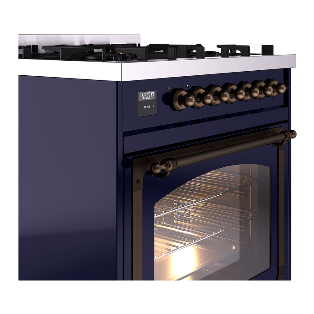 ILVE Nostalgie II Noblesse 30" Midnight Blue Dual Fuel Range with 5 Burners Triple Glass Door Natural Gas