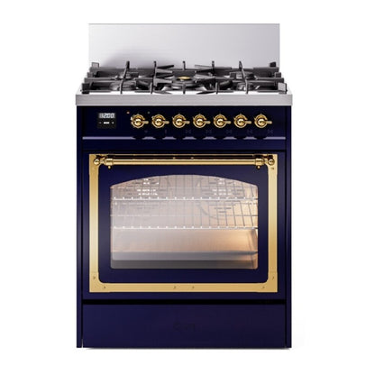 ILVE Nostalgie II Noblesse 30" Midnight Blue Dual Fuel Range with 5 Burners Triple Glass Door Liquid Propane