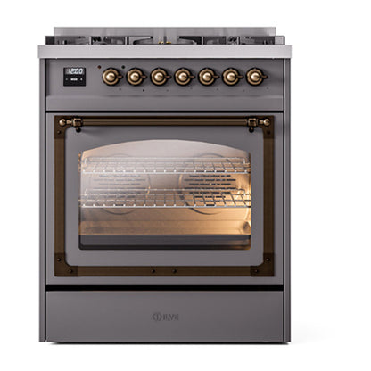ILVE Nostalgie II Noblesse 30" Graphite Matte Dual Fuel Range with 5 Burners Triple Glass Door Natural Gas